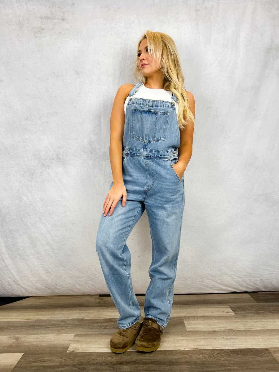 Relaxed clearance denim overalls