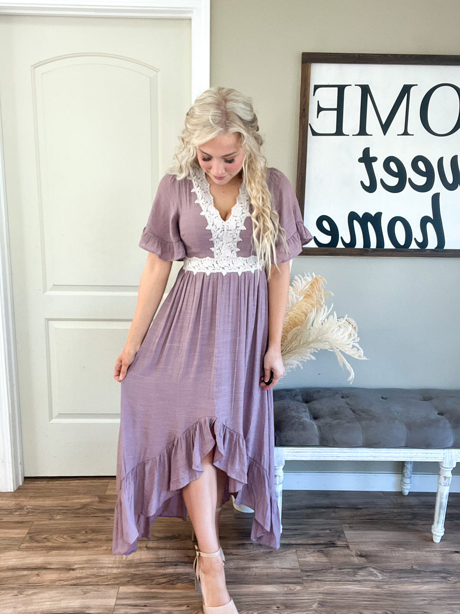 trim lace dress Faren Lace Trim Maxi Dress White