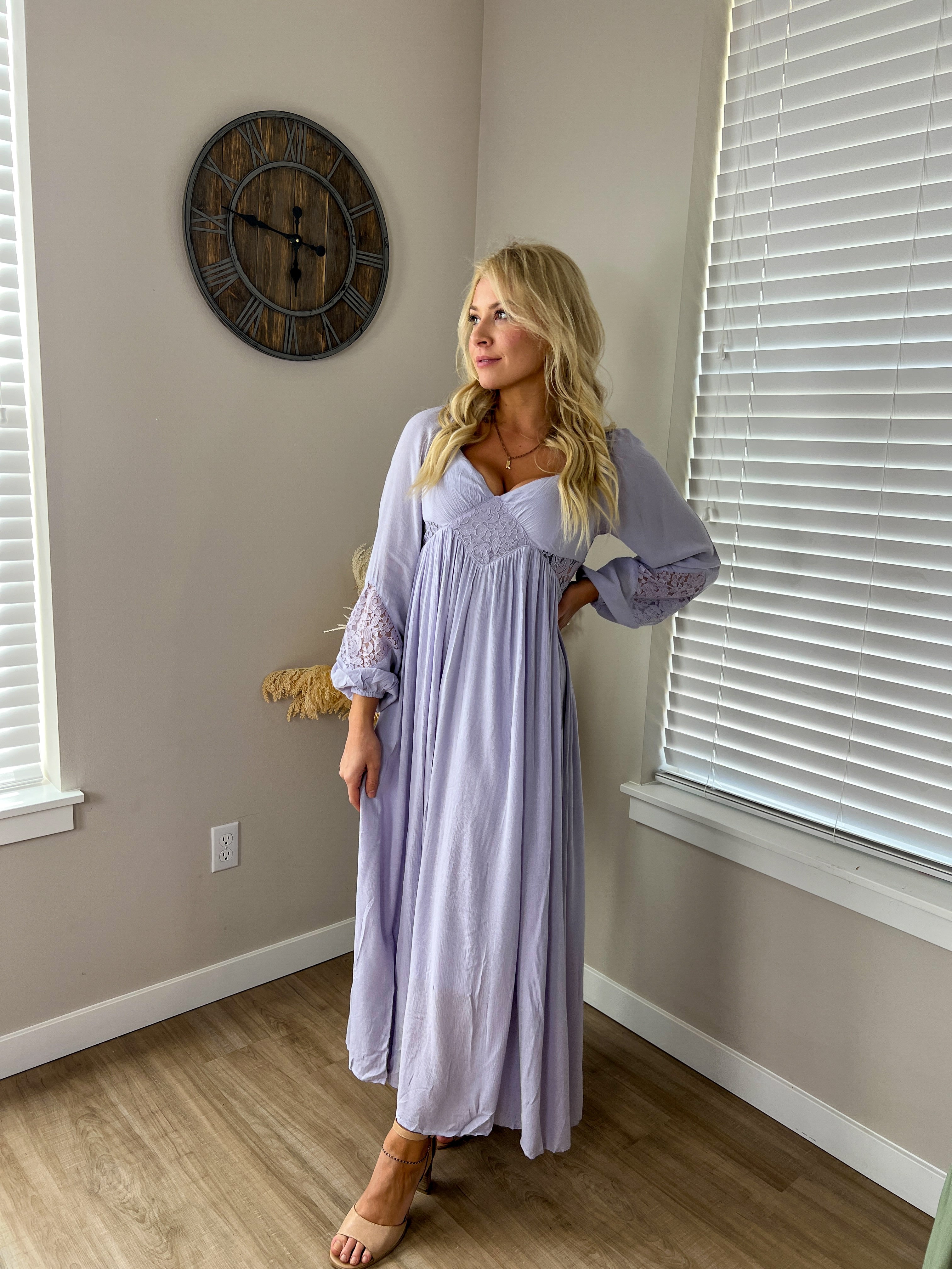 Lace Inset Maxi Dress in Lilac Rebel and Blush Lace Inset Maxi Dress in Lilac Rebel and Blush