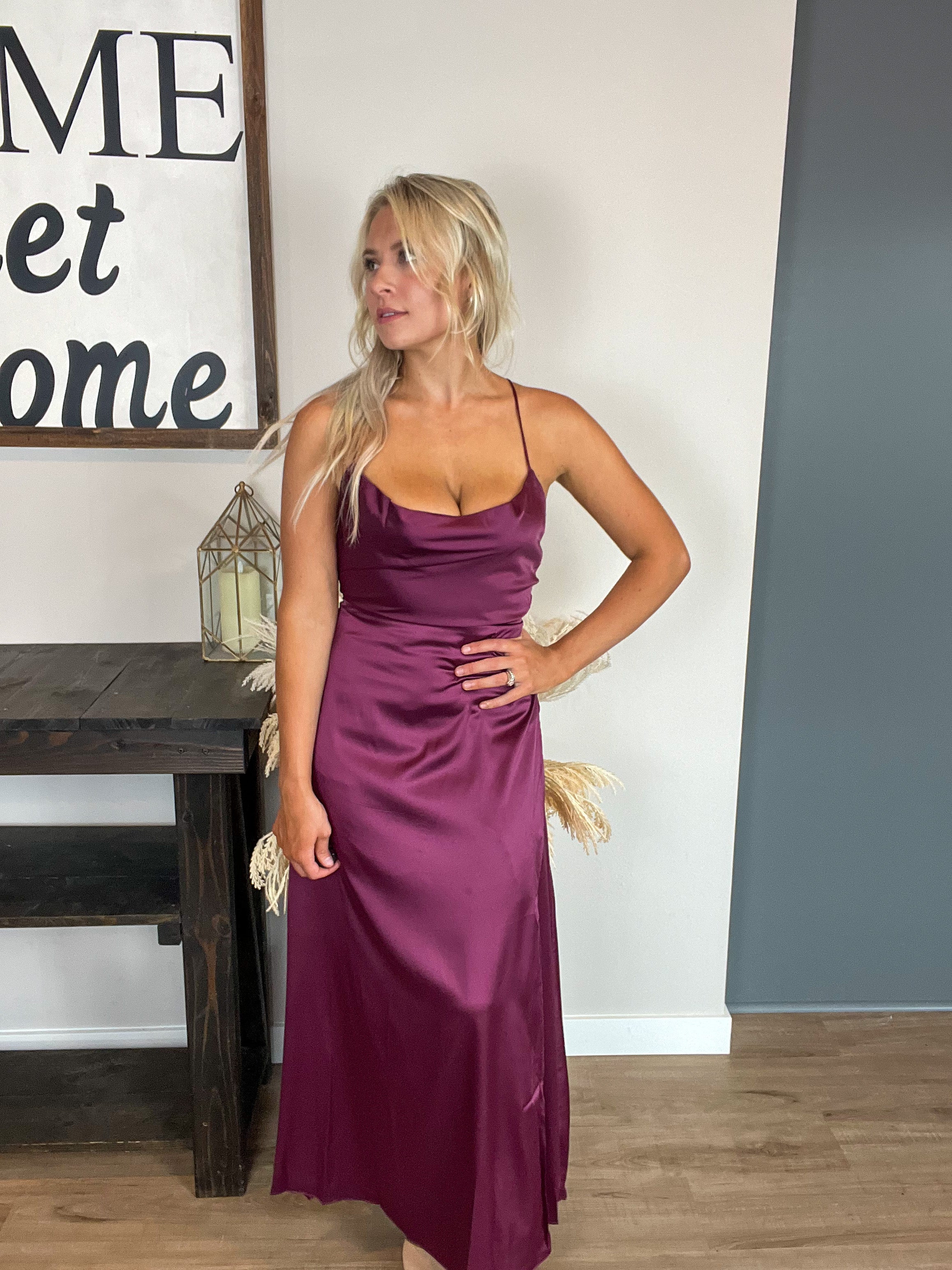 Drape Neck Maxi Dress in Plum