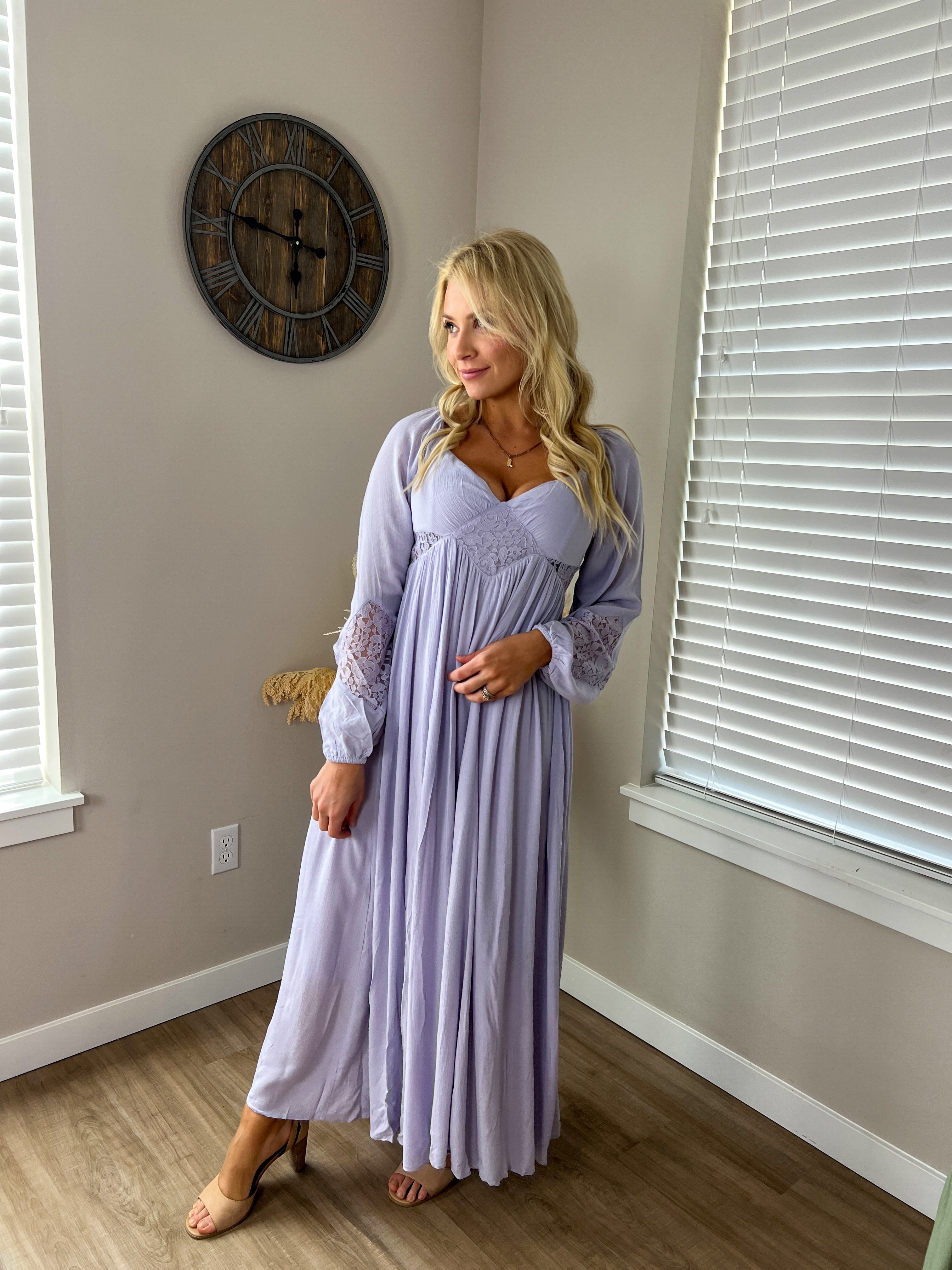 Lace Inset Maxi Dress in Lilac Rebel and Blush Lace Inset Maxi Dress in Lilac Rebel and Blush