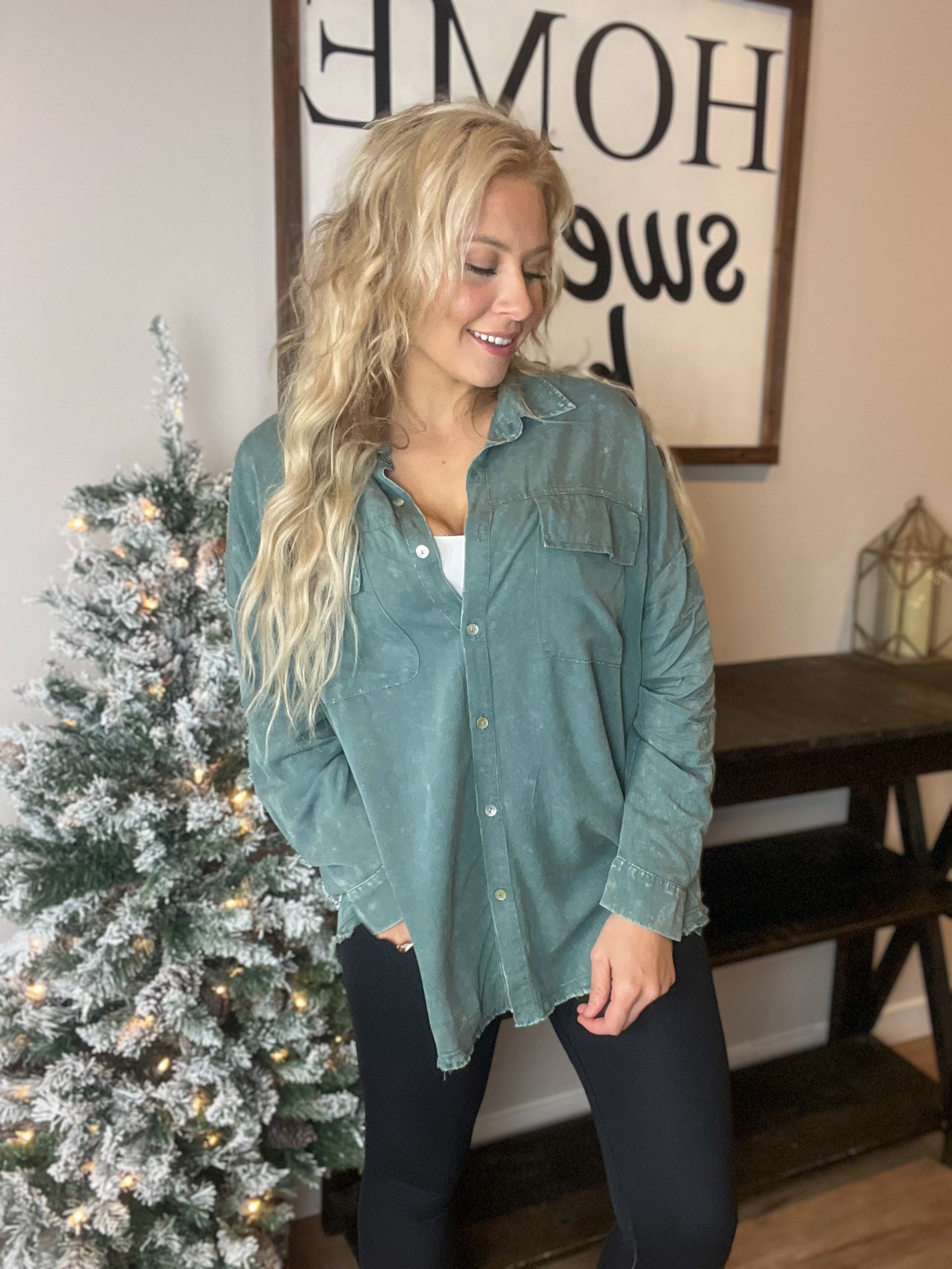 Vintage Button Down in Sage Green