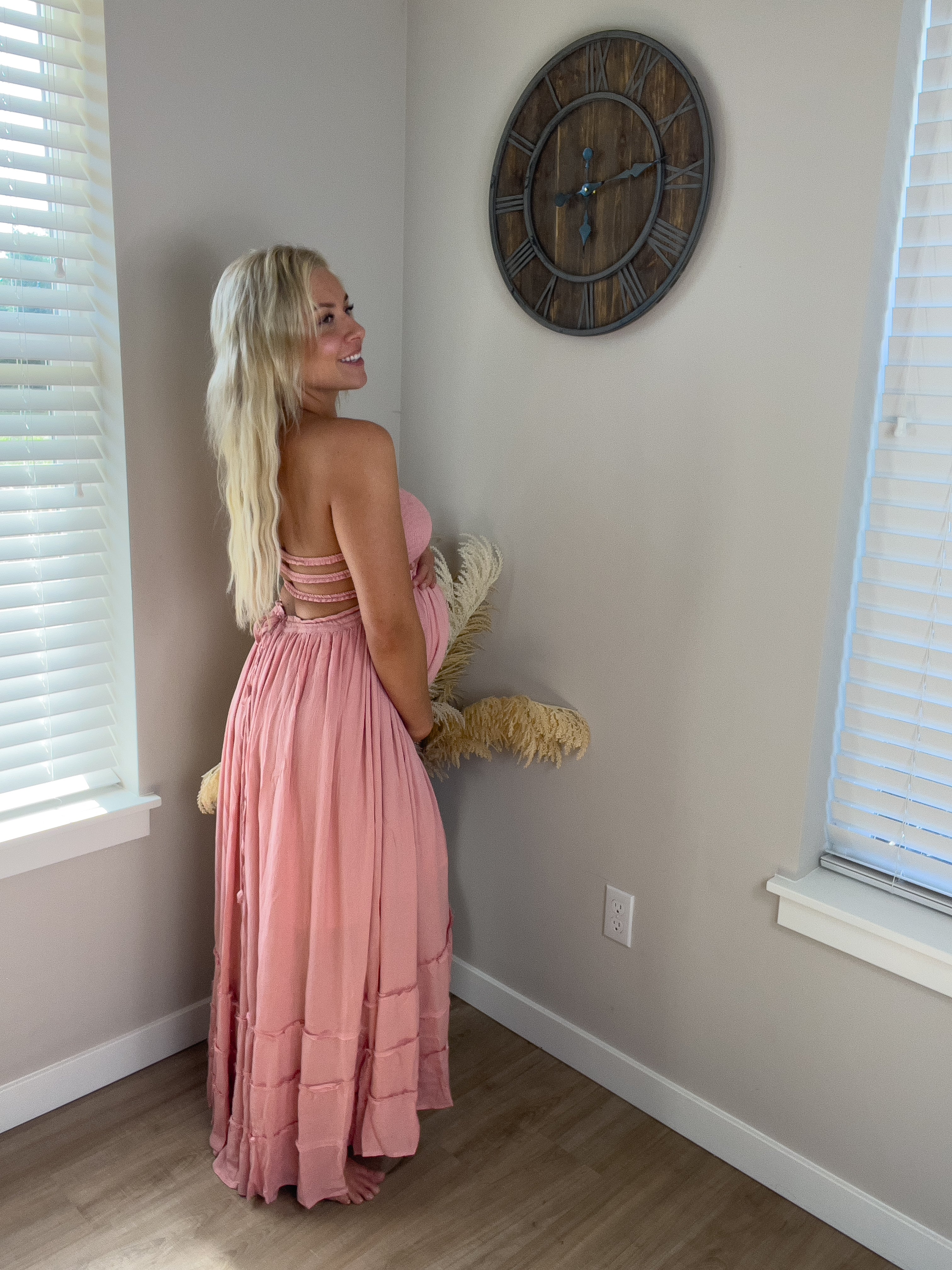 Boho Mauve Smocked Bust Maxi Dress