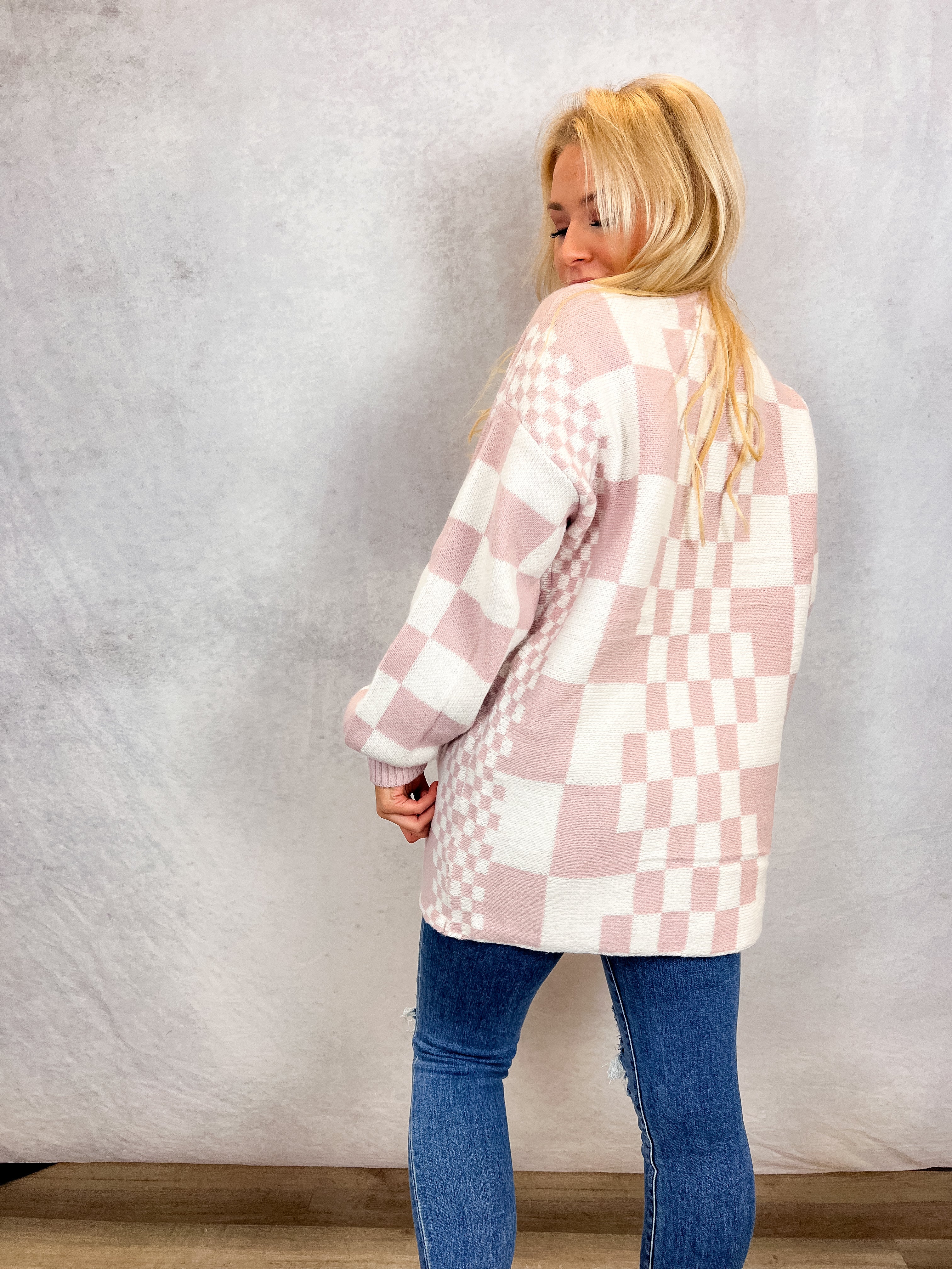 Pink Checkerboard Cardigan