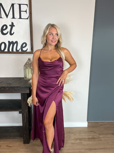 Drape Neck Maxi Dress in Plum