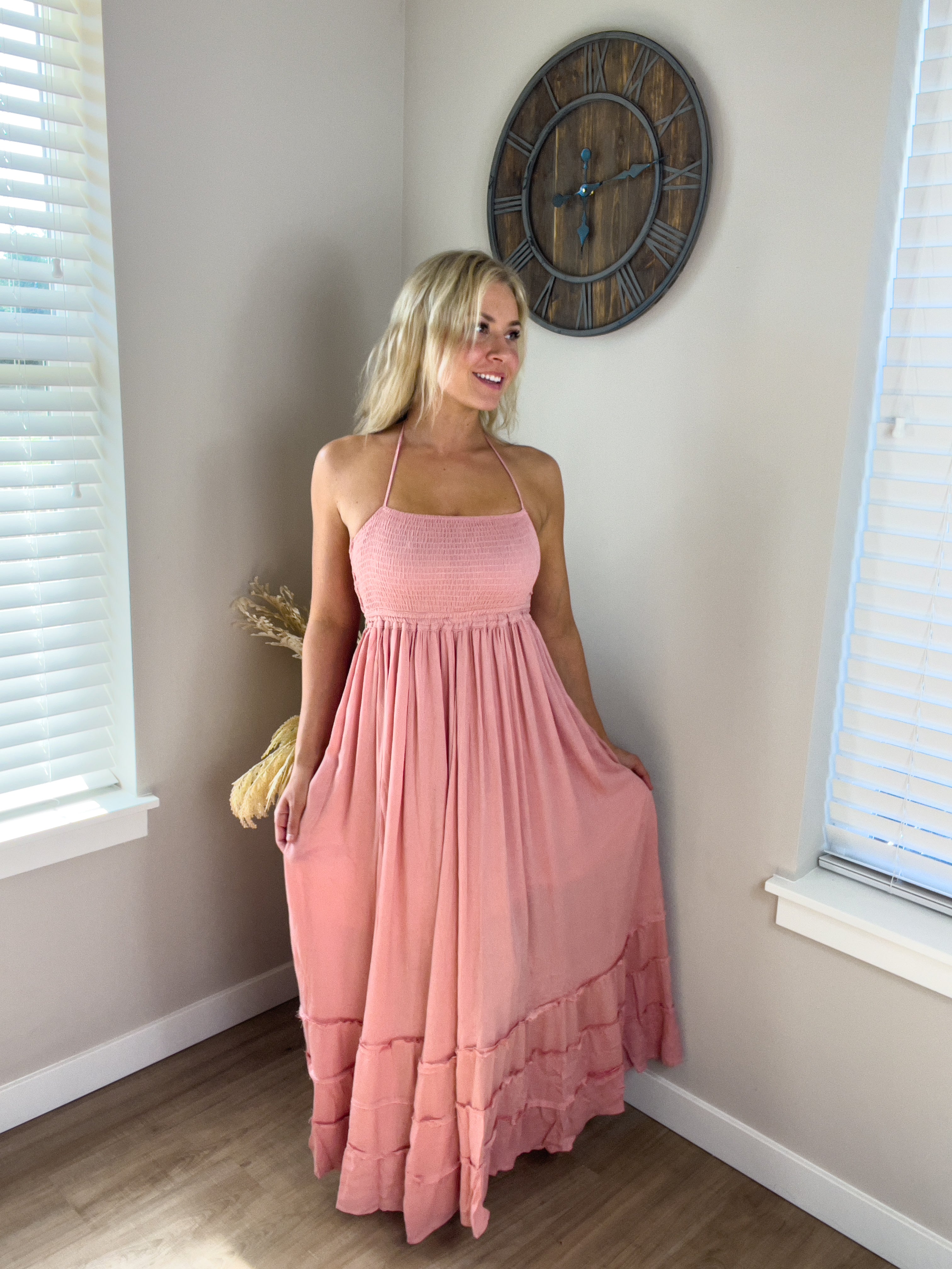 Boho Mauve Smocked Bust Maxi Dress