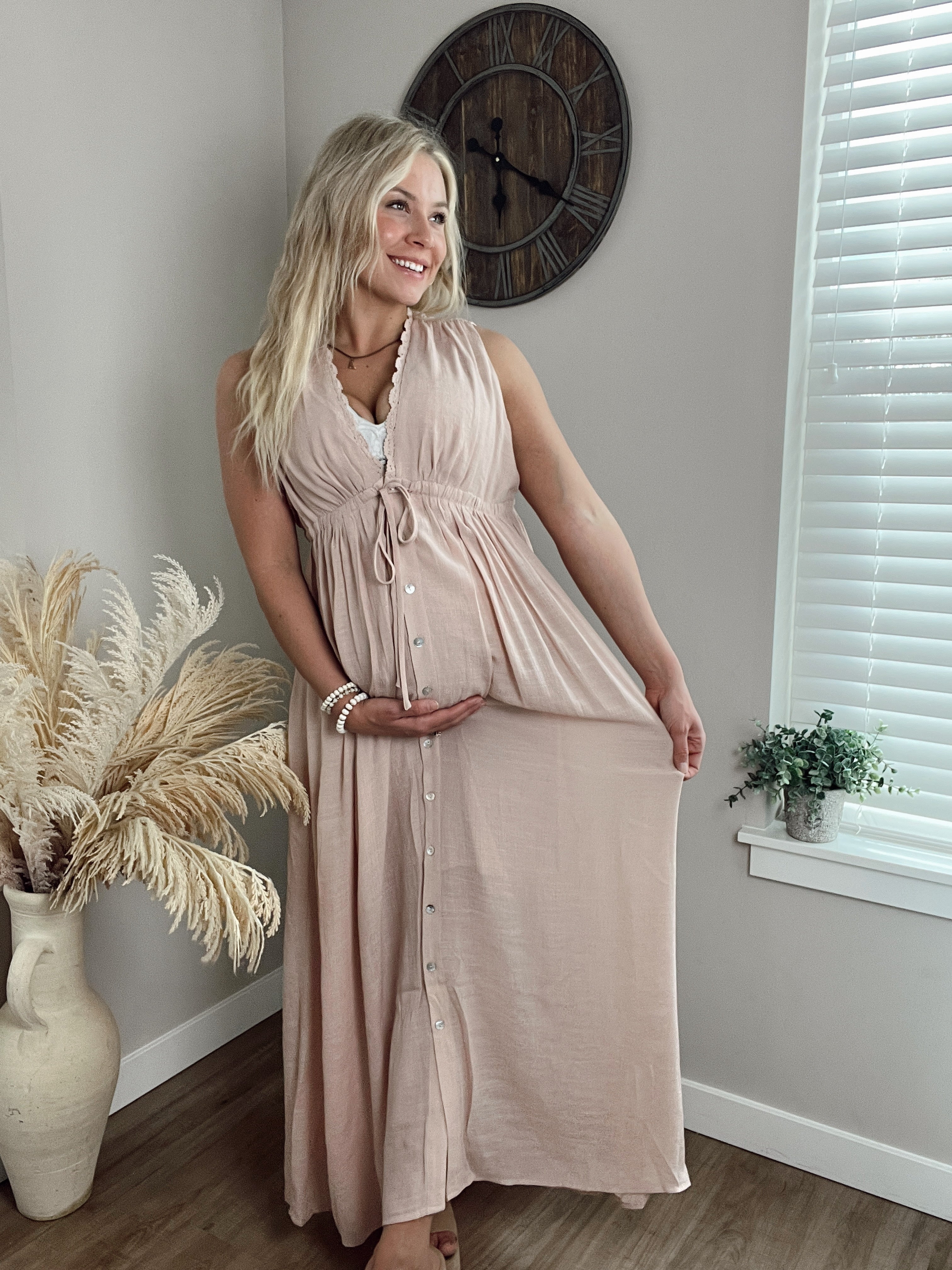 pink lace maternity dress Lace Overlay Maxi