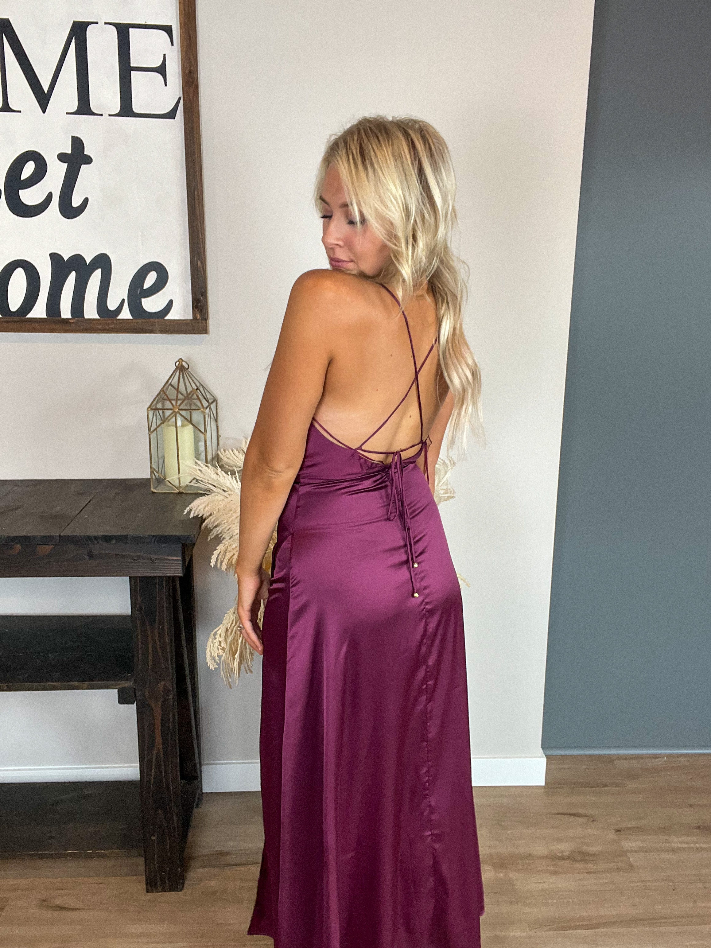 Drape Neck Maxi Dress in Plum