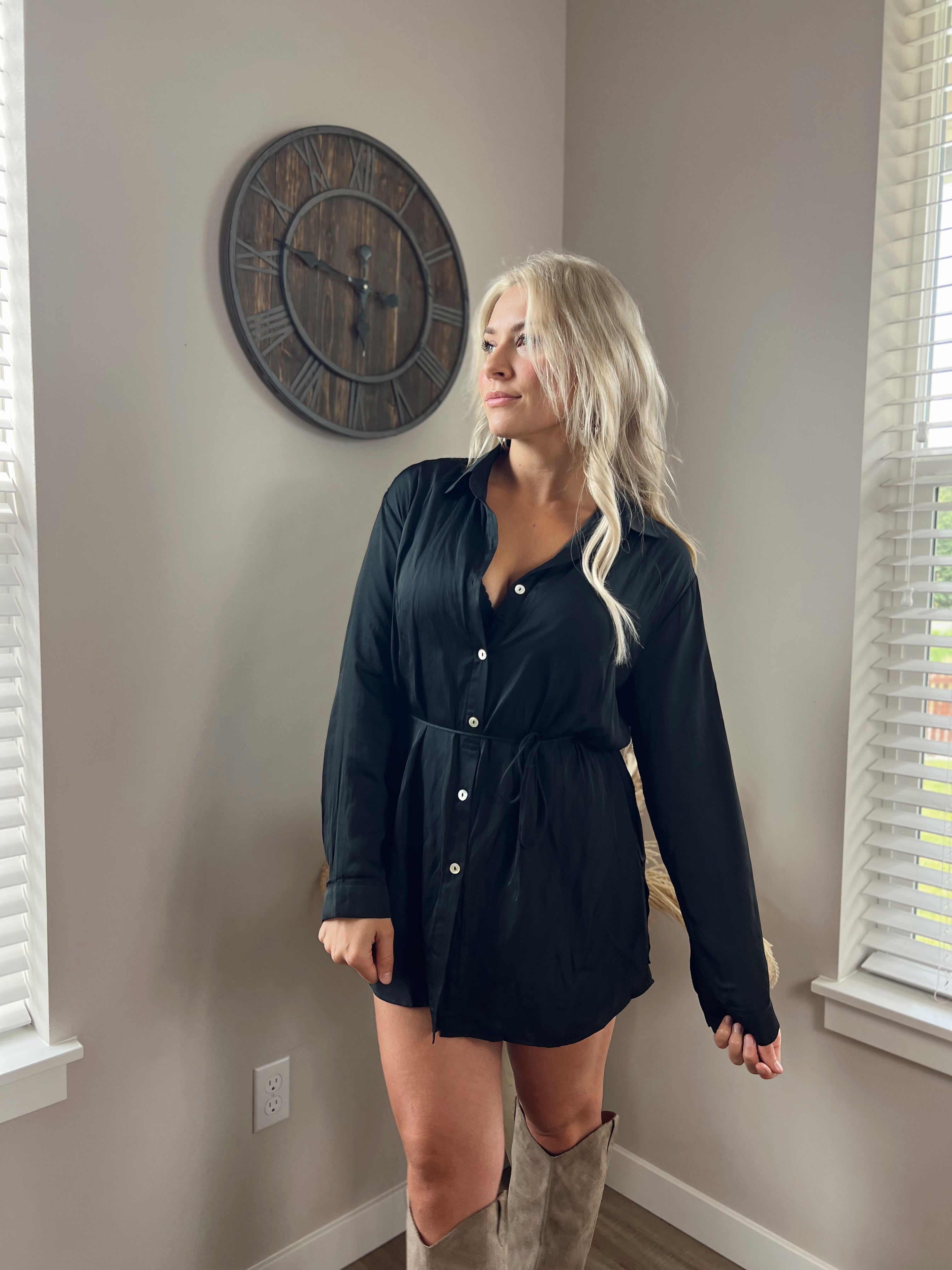 Button Front Romper in Black