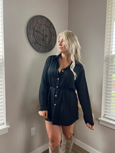 Button Front Romper in Black