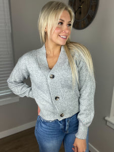 Button Front Cardigan in Heather Grey