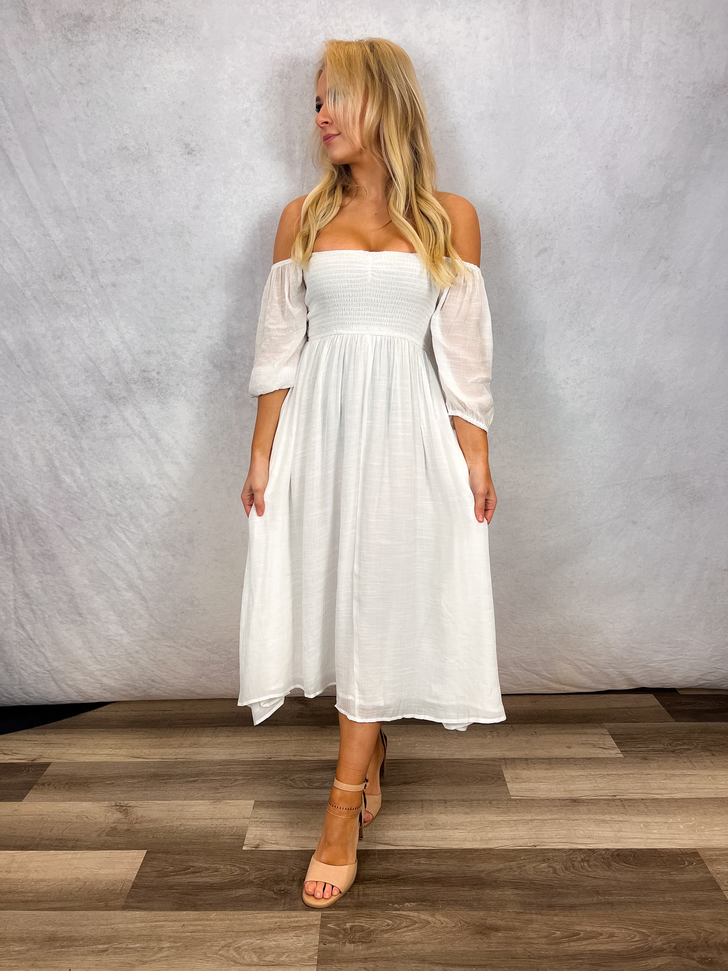 Smocked Bust Flowy Midi Dress Rebel and Blush Smocked Bust Flowy Midi Dress Rebel and Blush