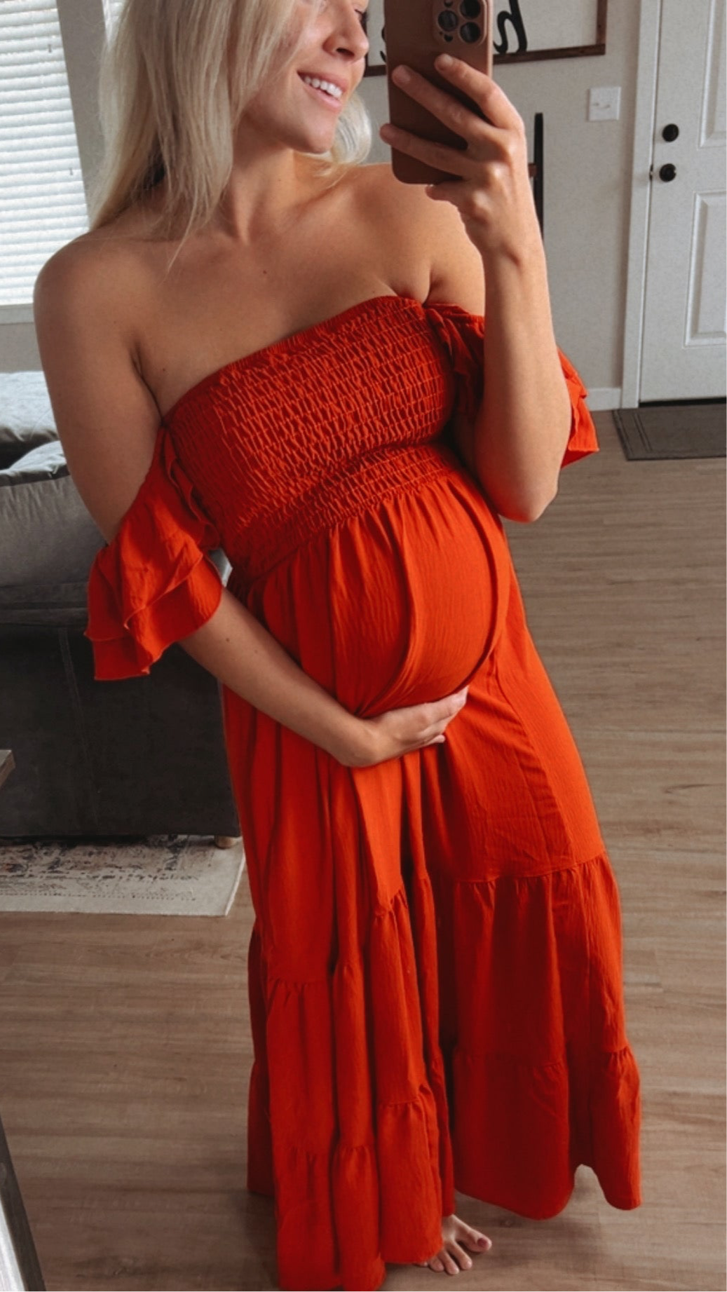 Rusty Red Smocked Bust Maxi Dress