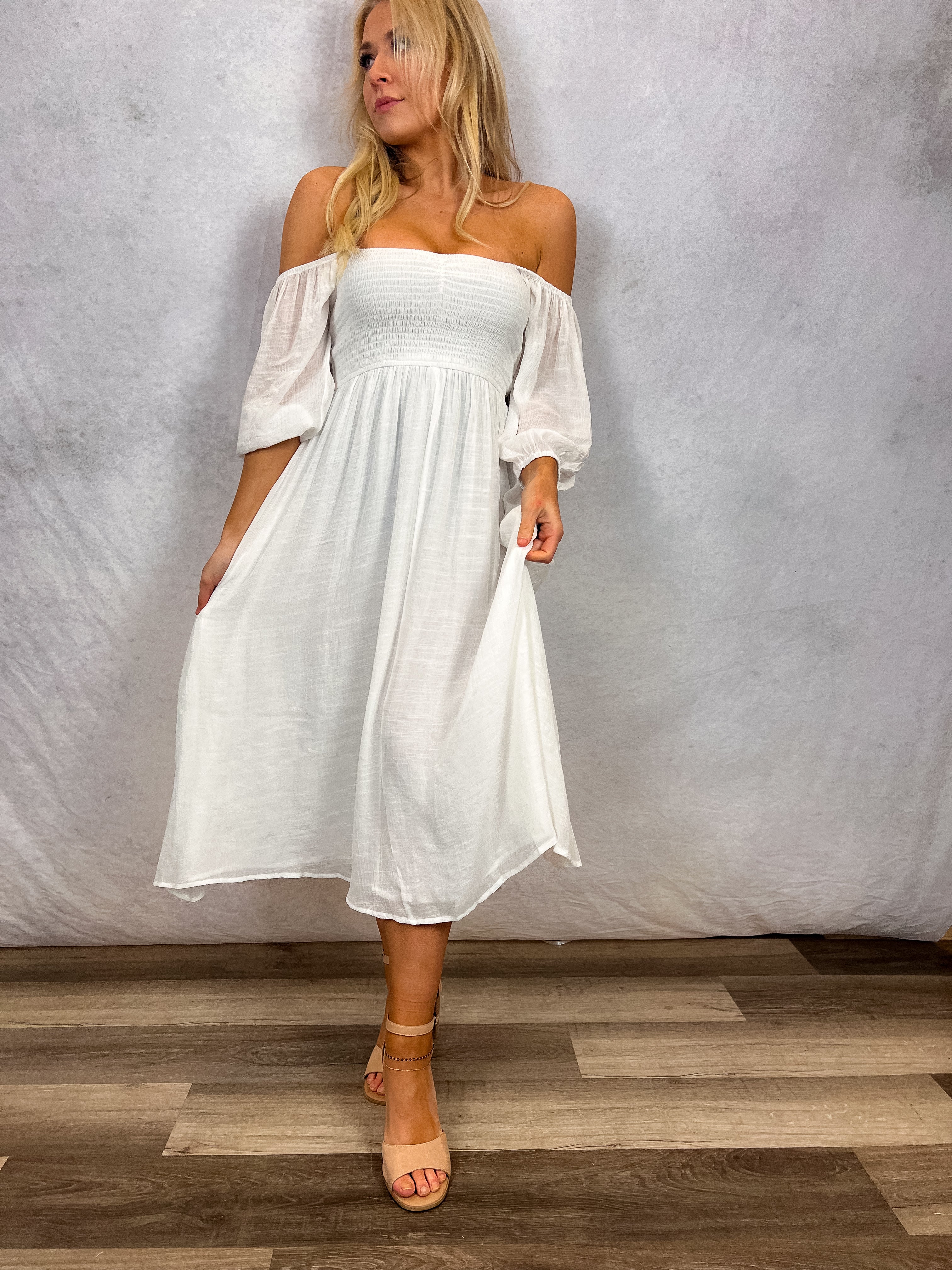 Smocked Bust Flowy Midi Dress