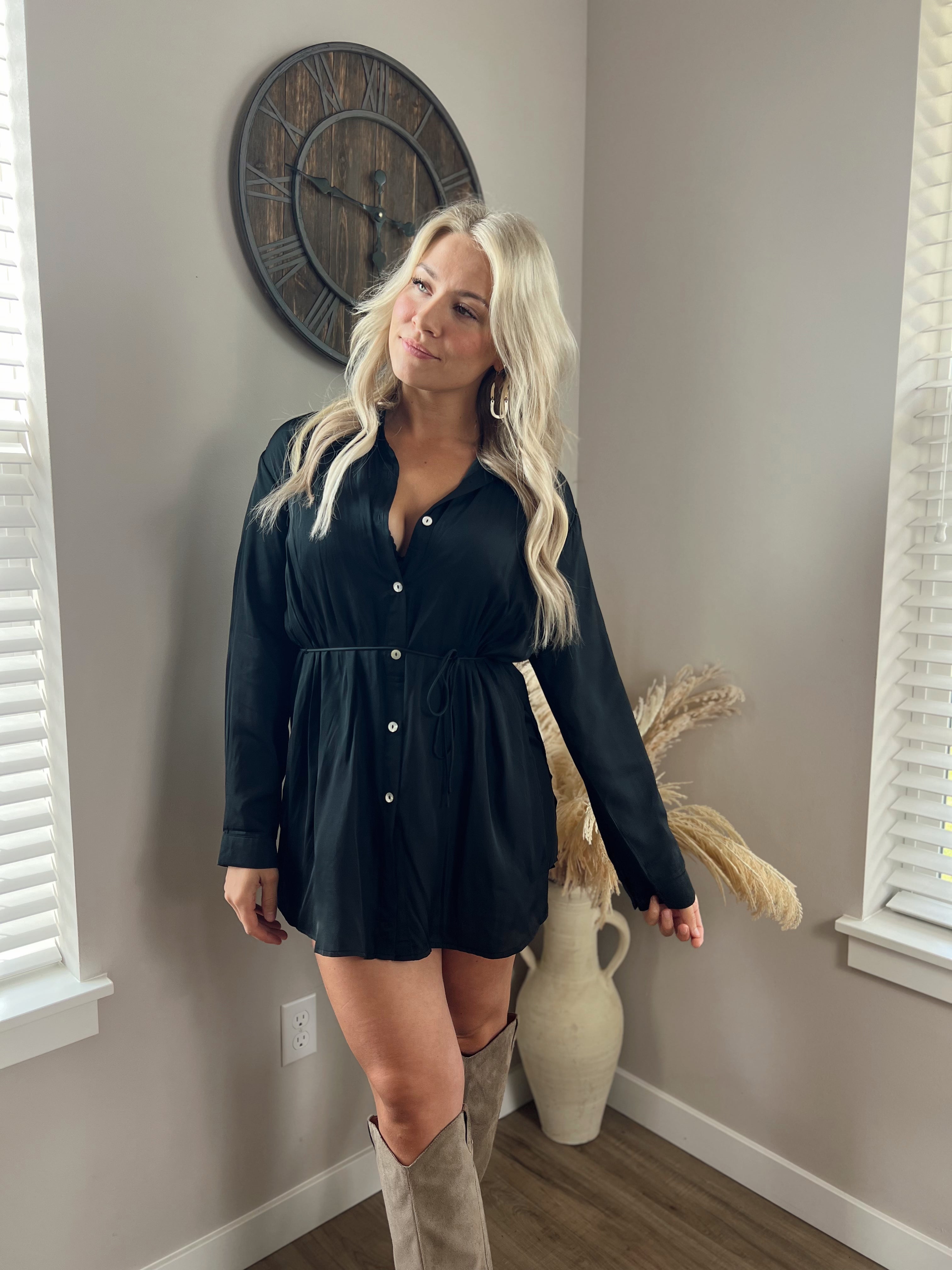 Button Front Romper in Black