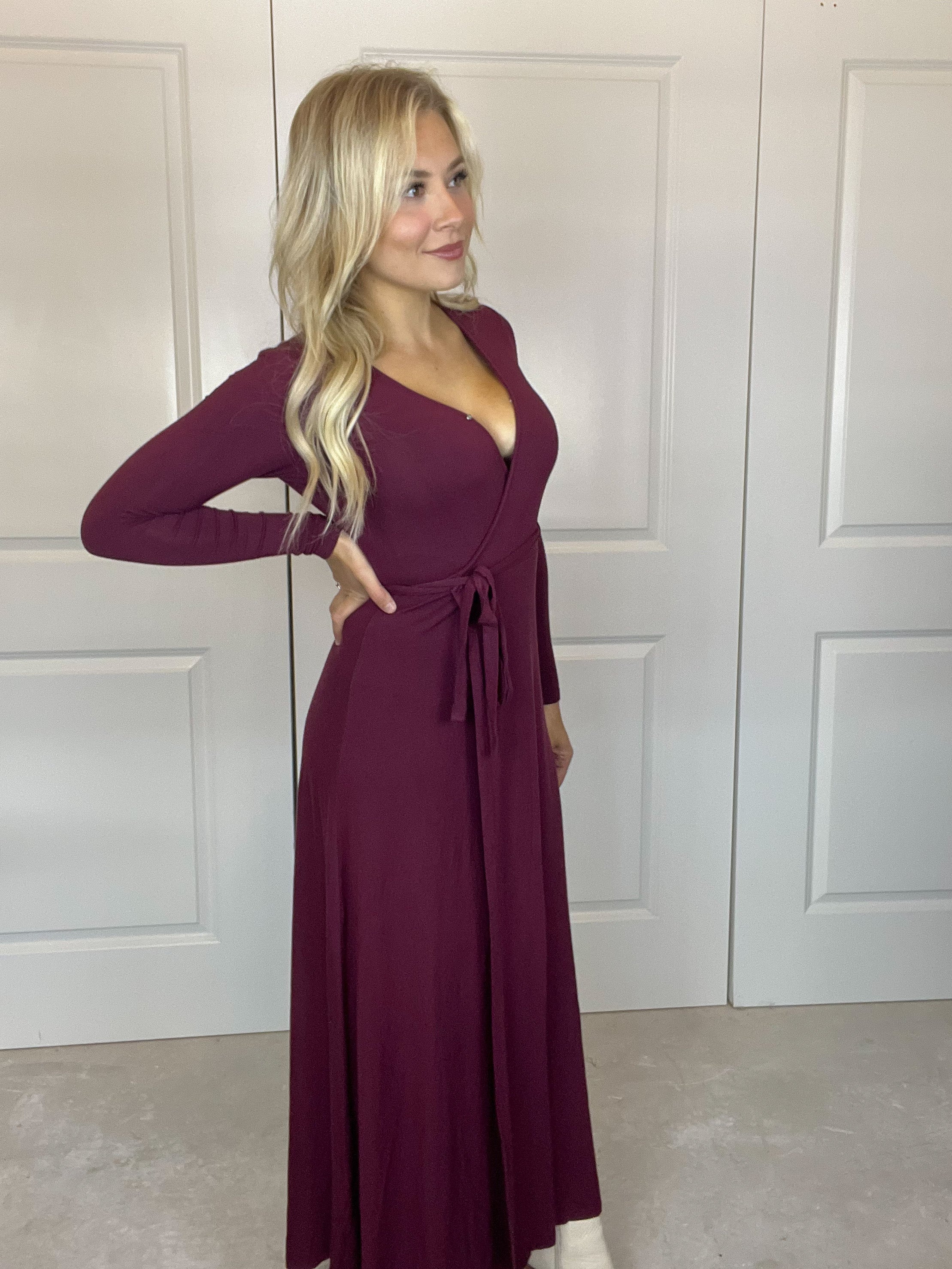 Knit Wrap Maxi in Wine