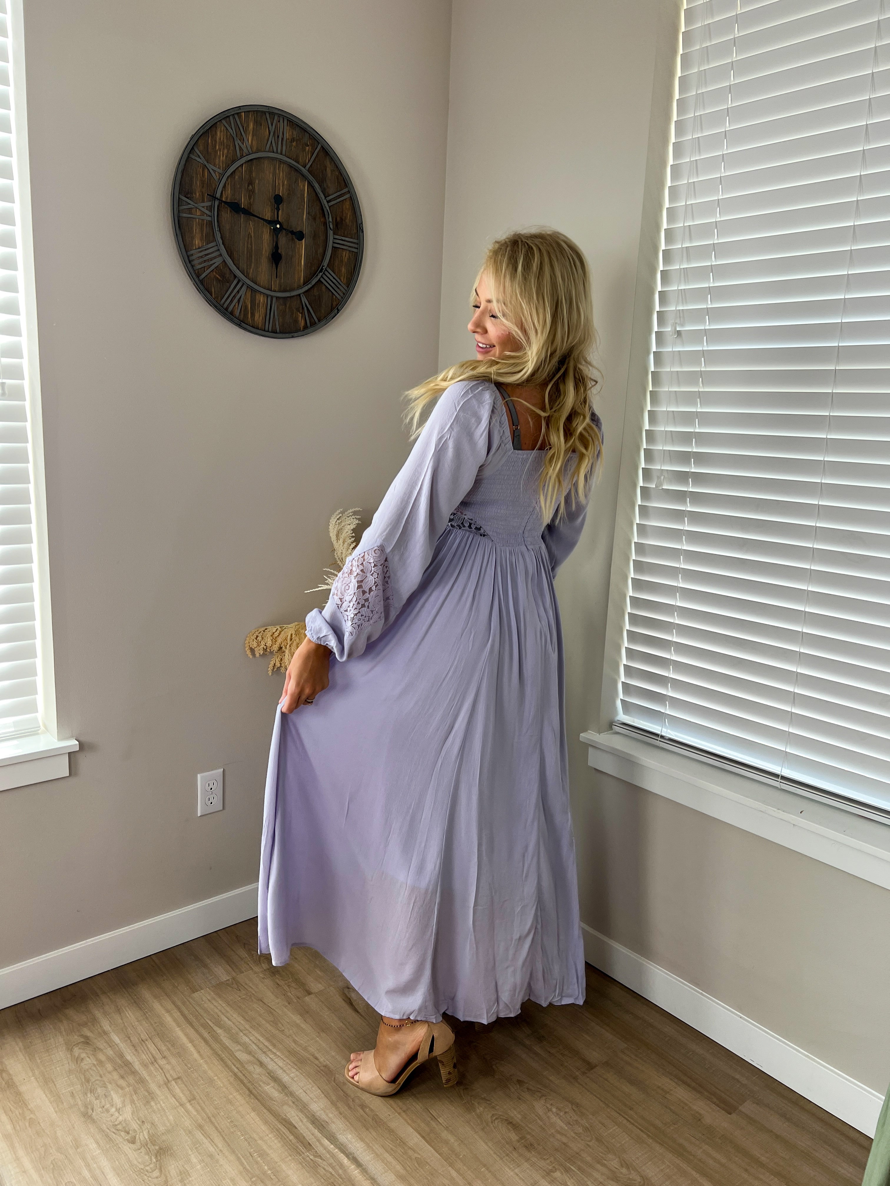 Lace Inset Maxi Dress in Lilac