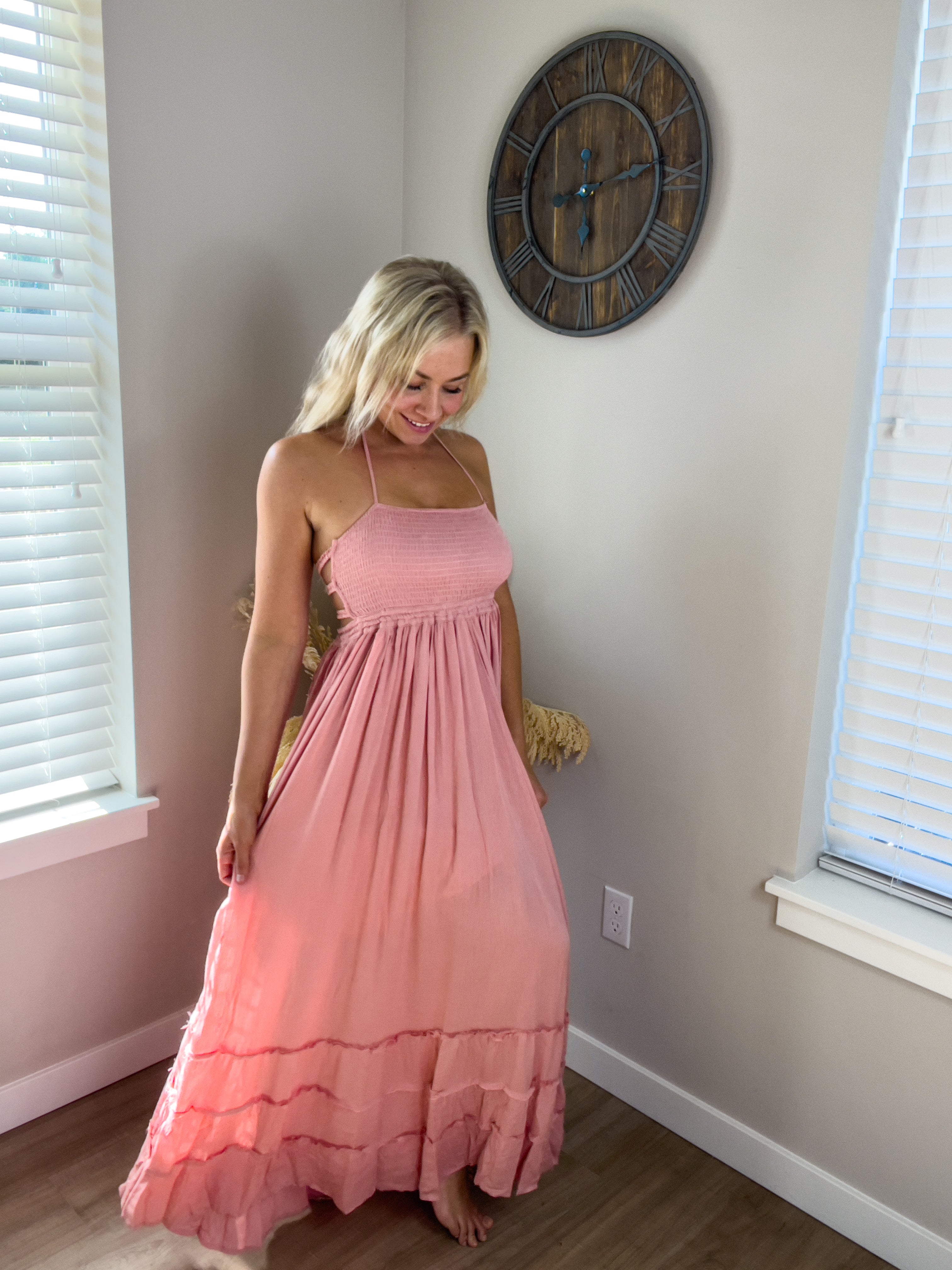 Boho Mauve Smocked Bust Maxi Dress