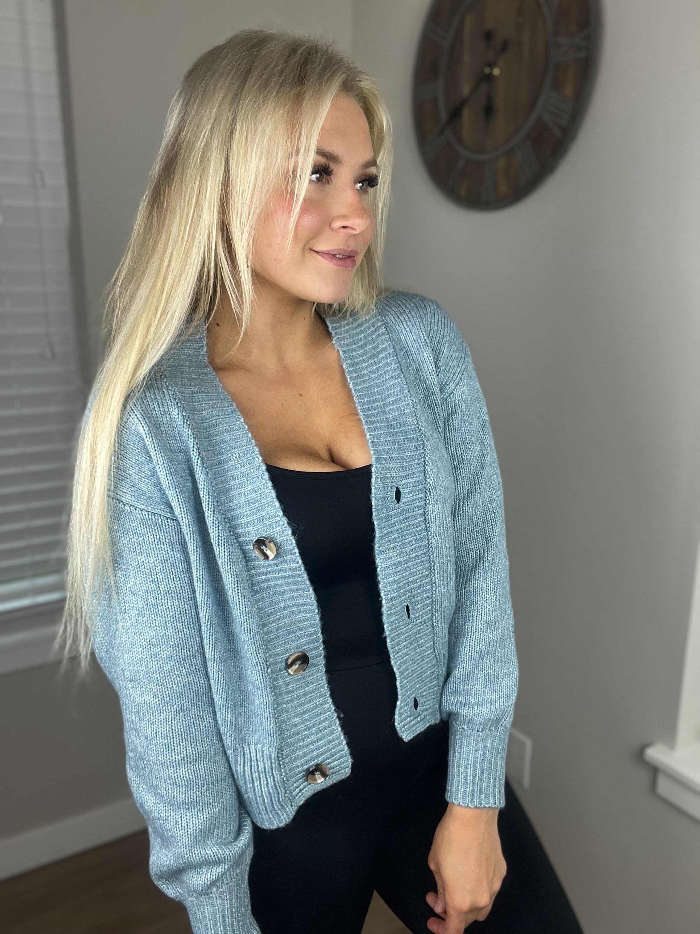 Button Front Cardigan in Baby Blue