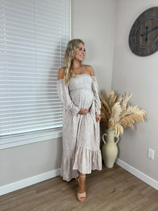 Cream Flowy Floral Smocked Maxi