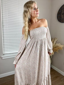 Cream Flowy Floral Smocked Maxi