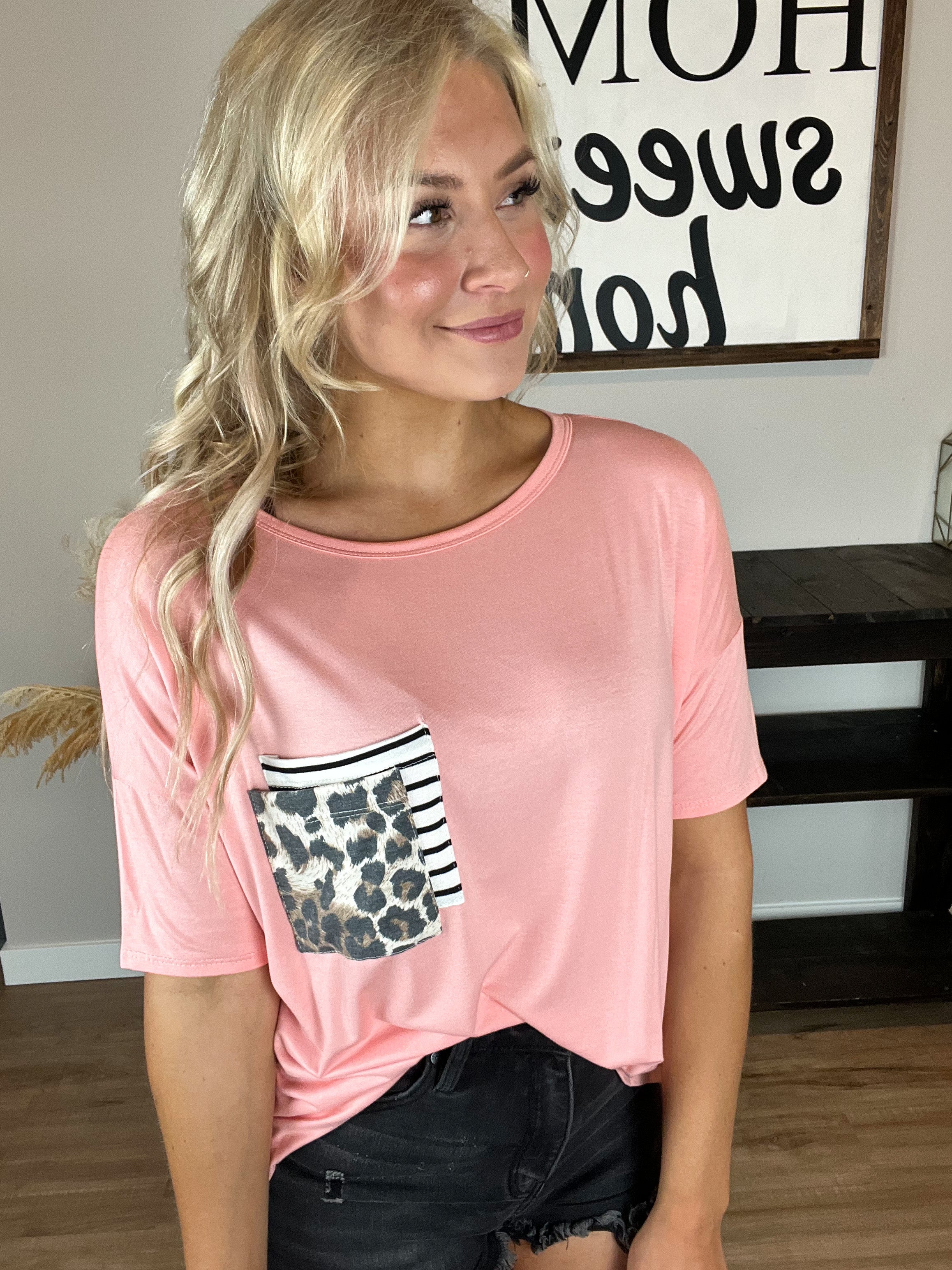 Solid Pink Top with Double Pocket