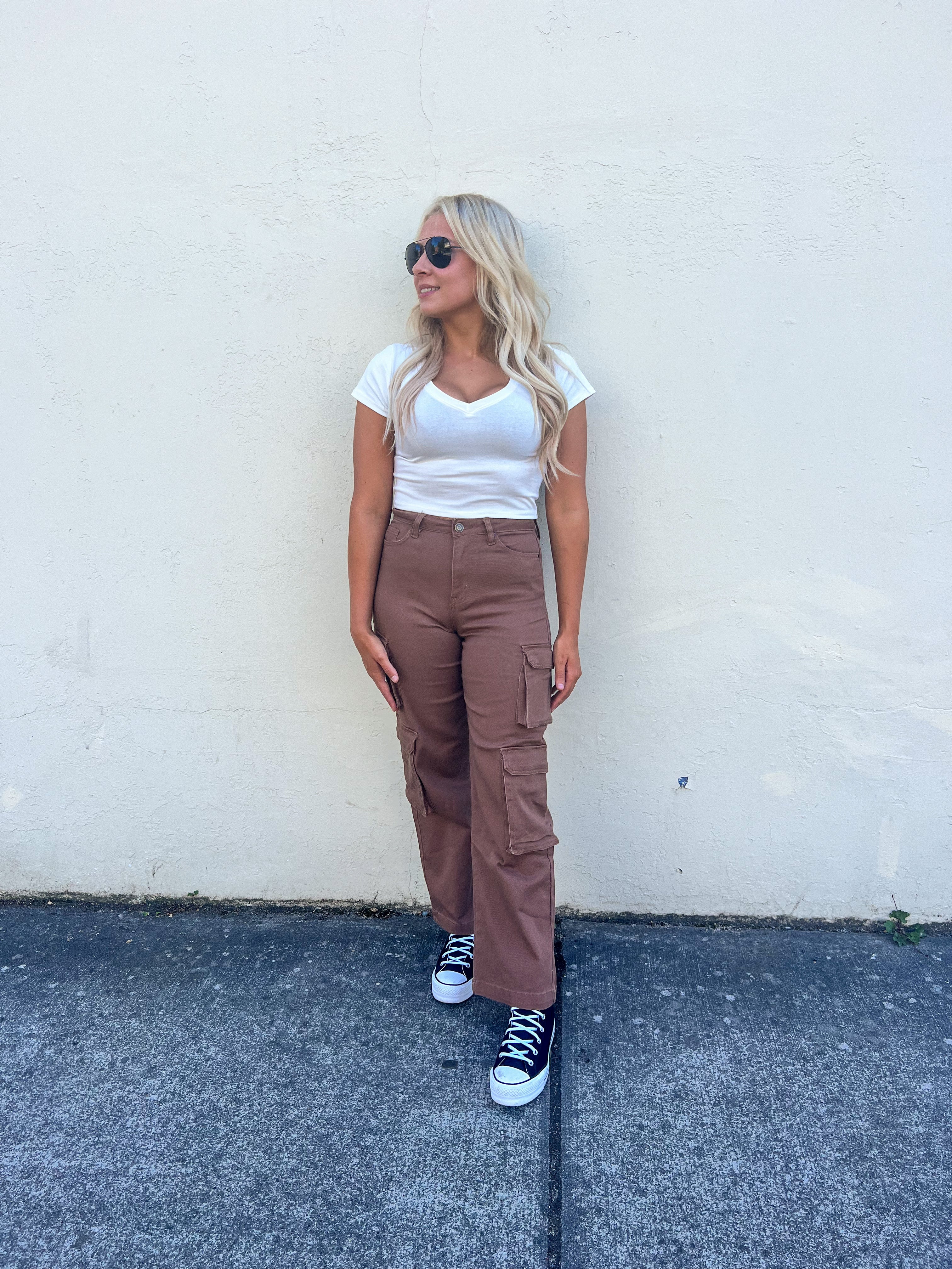 Brown High Rise Double Cargo Pants