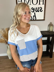 Color Block Top with Pocket in Indigo