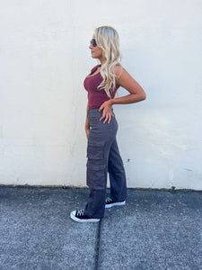 Charcoal High Rise Double Cargo Pants