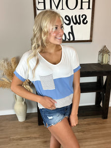 Color Block Top with Pocket in Indigo