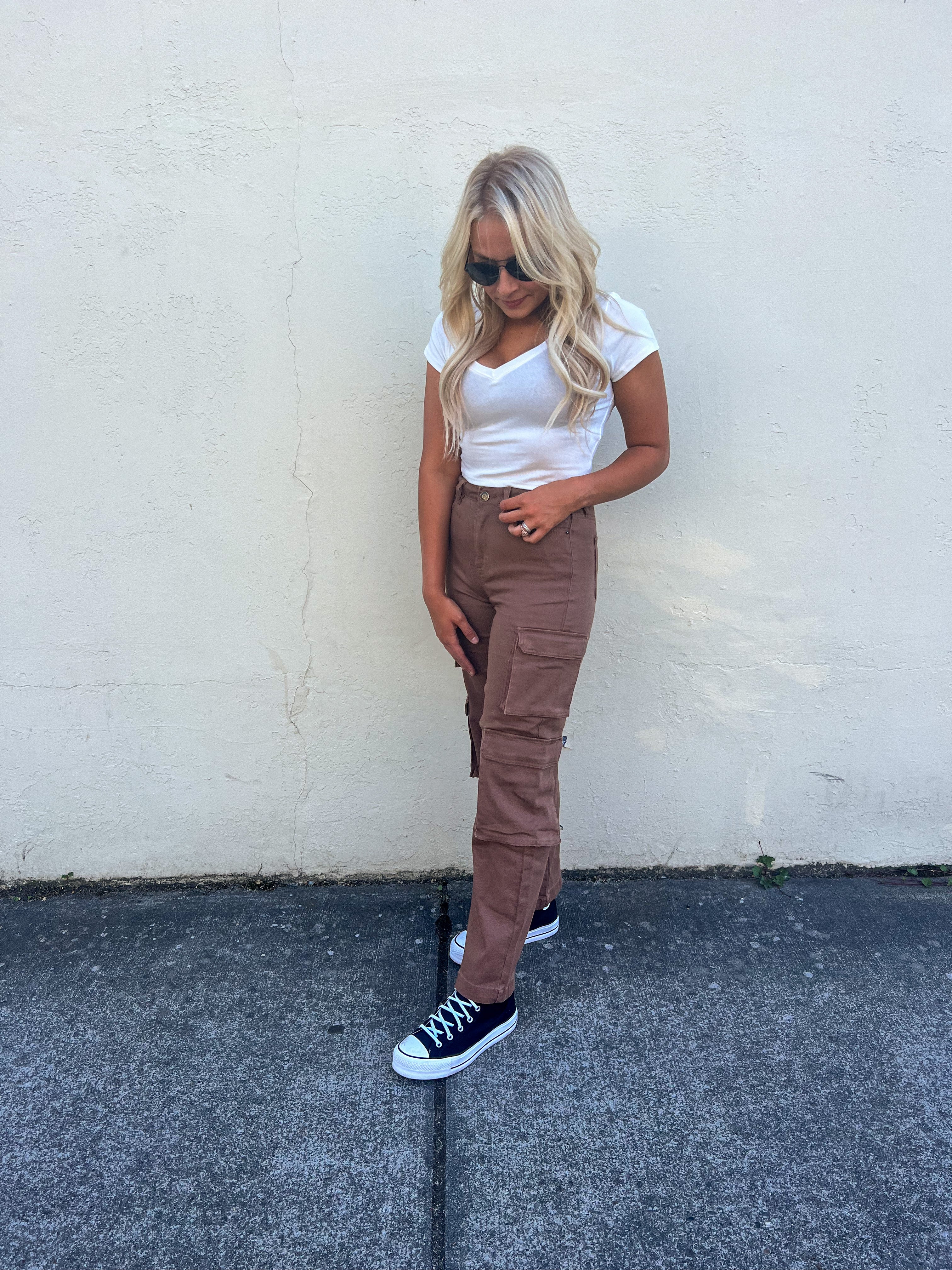 Brown High Rise Double Cargo Pants