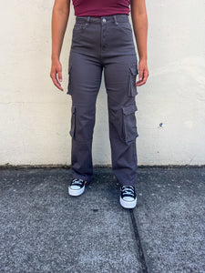 Charcoal High Rise Double Cargo Pants