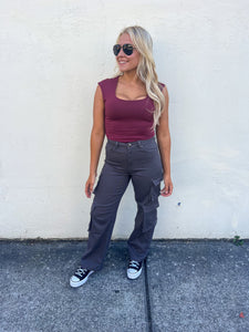 Charcoal High Rise Double Cargo Pants