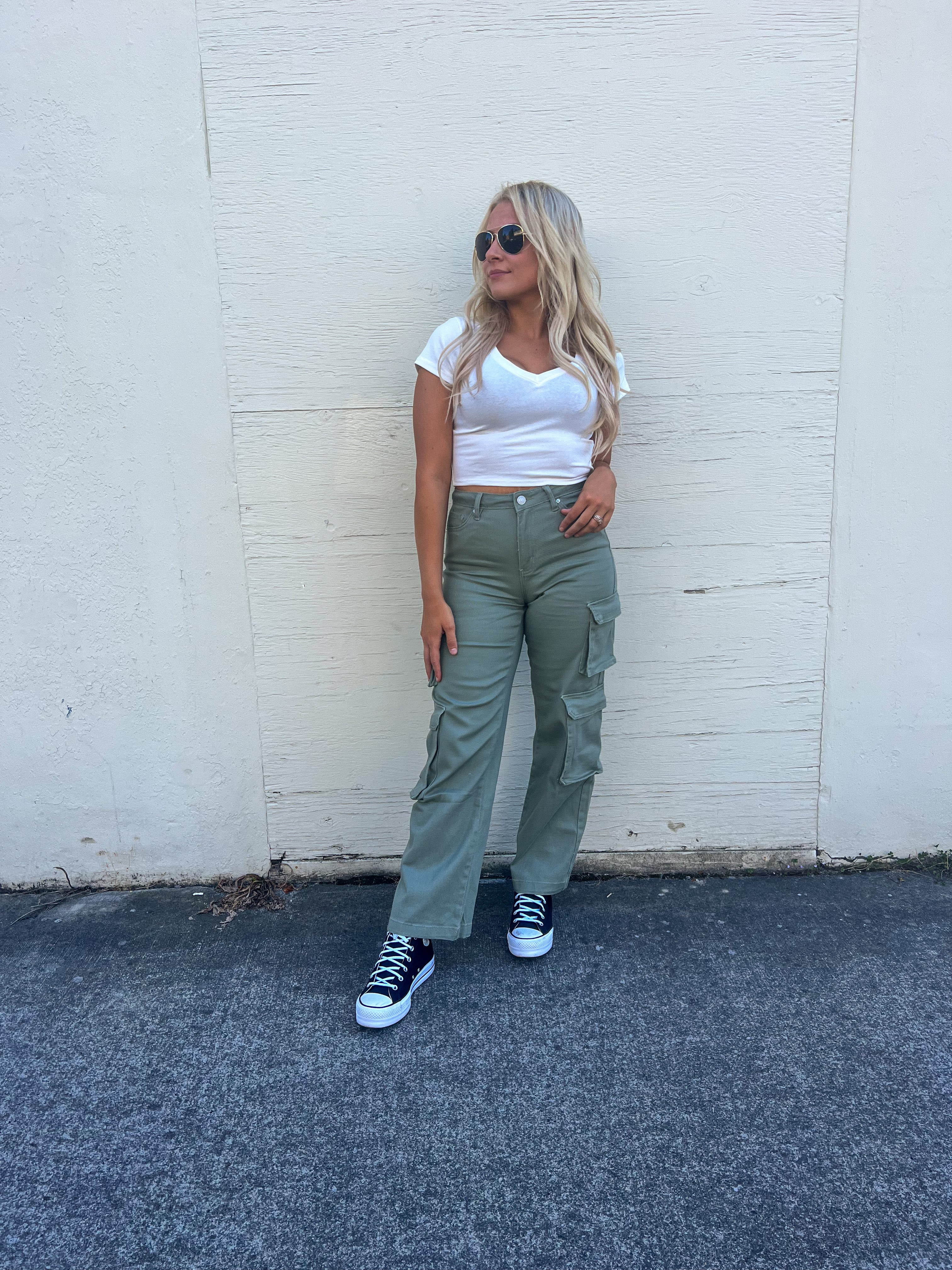 Green Tea High Rise Double Cargo Pants