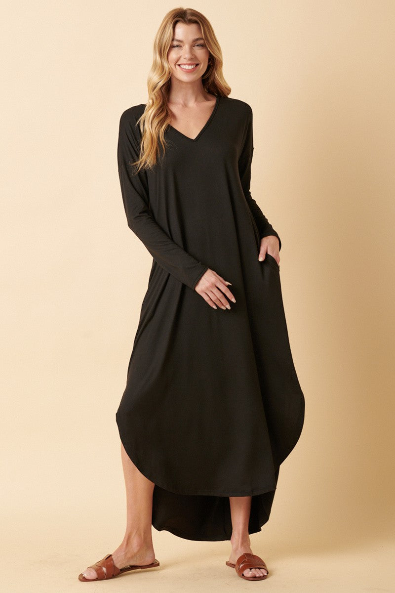 Round Hem Maxi Dress in Black