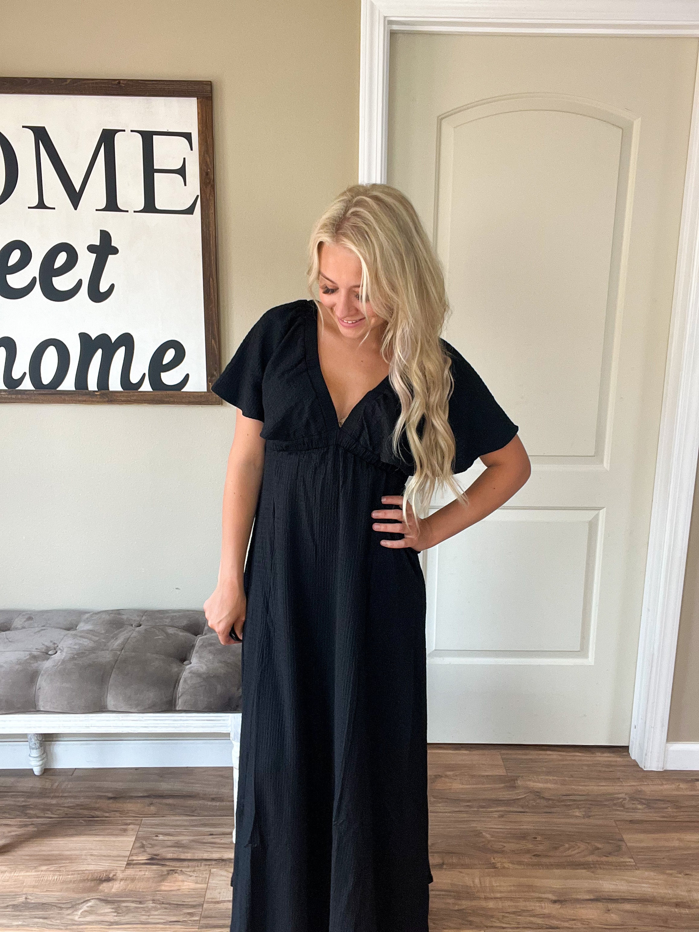 Black V-Neck Maxi Dress