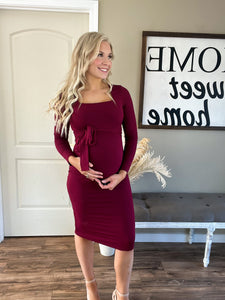 Burgundy Square Neck Midi Dress