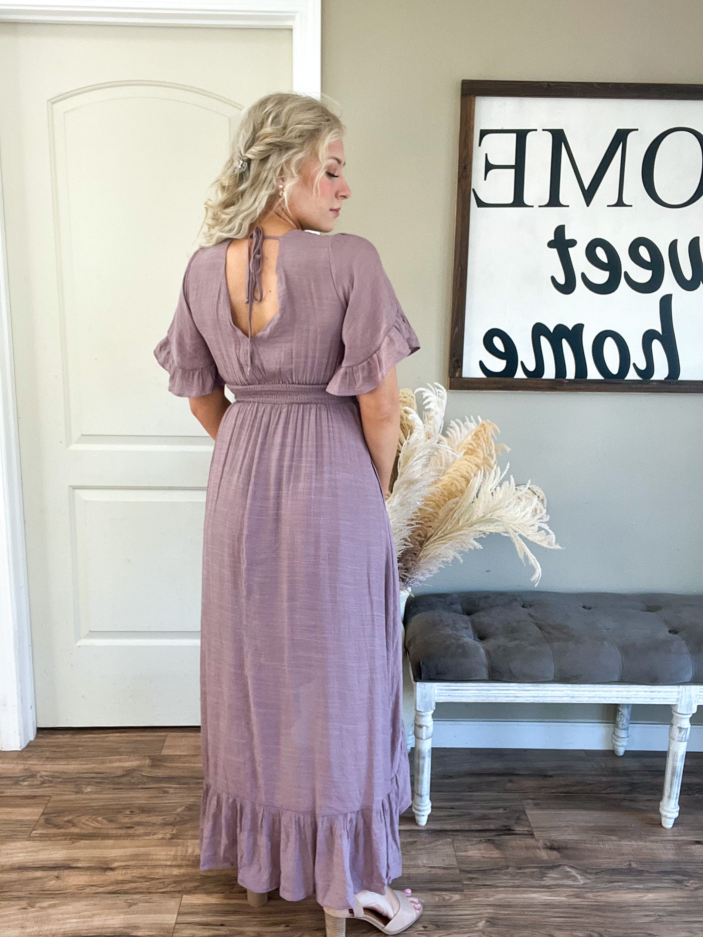 Lace Trim Hi-Low Dress in Mauve