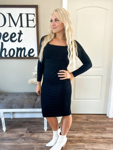 Black Square Neck Midi Dress