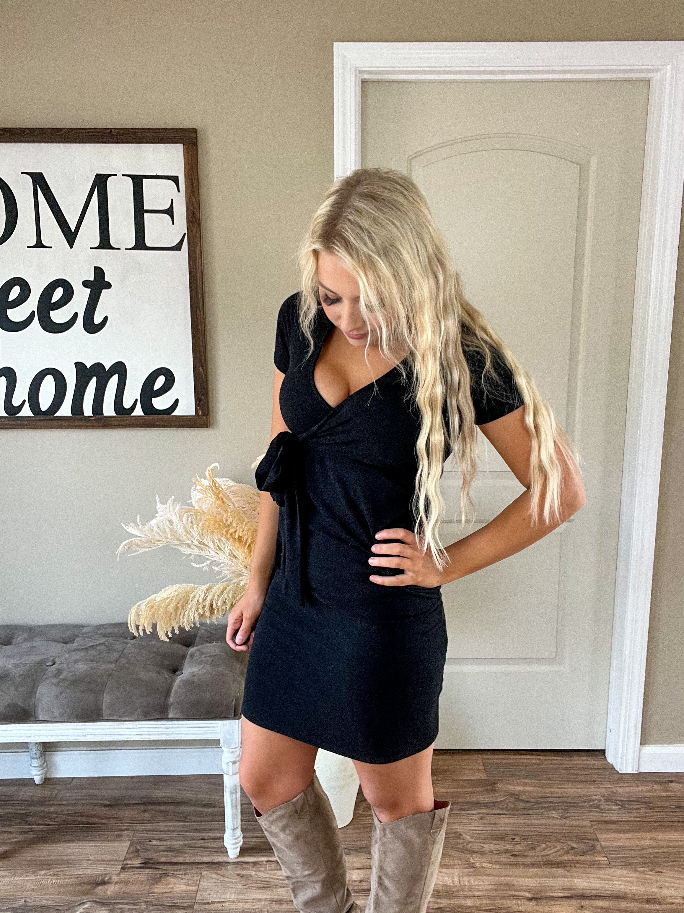 Black Terry Wrap Dress