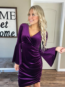 V-Neck Velvet Party Dress in Eggplant