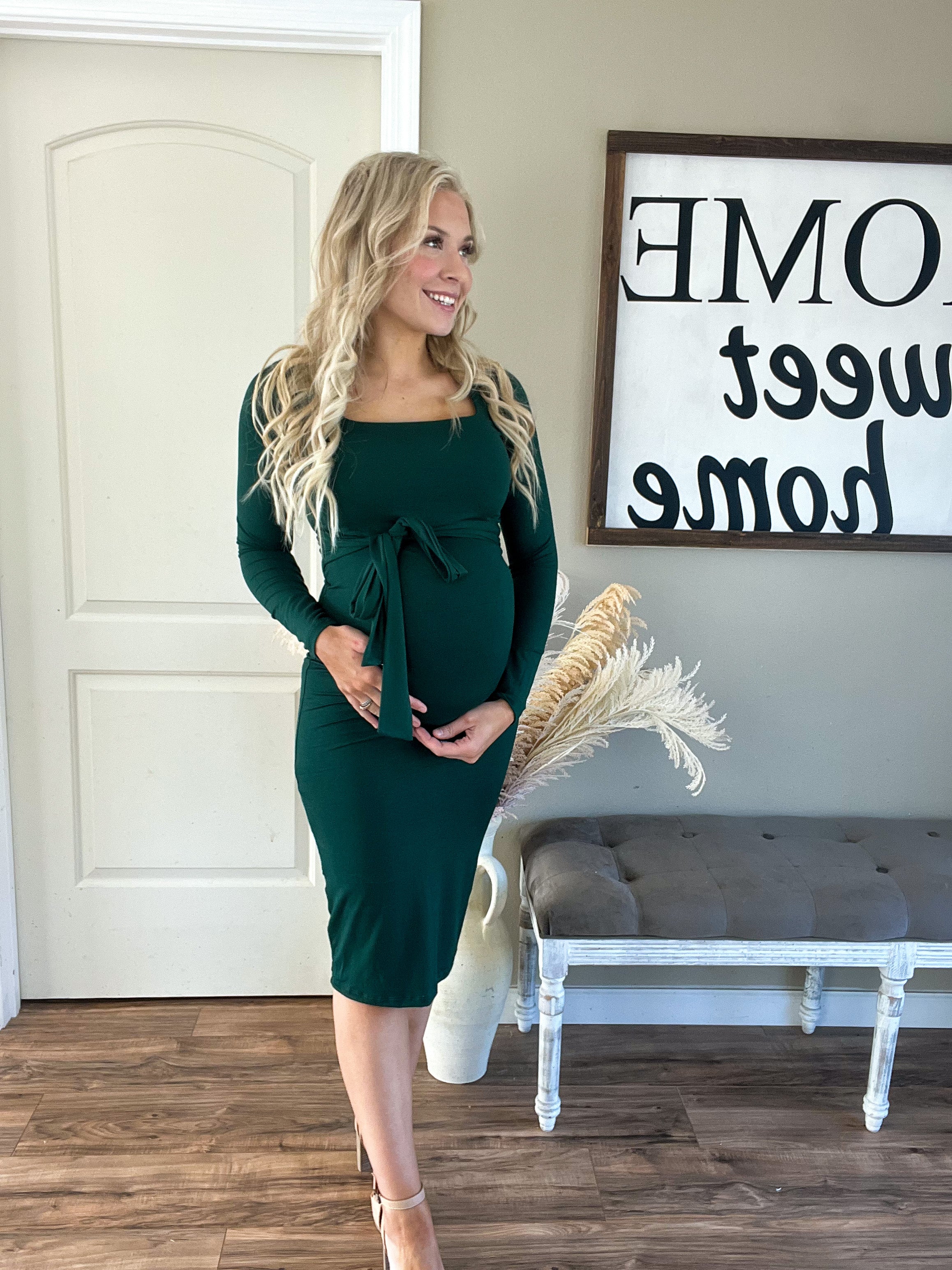 Hunter Green Square Neck Midi Dress Rebel and Blush Hunter Green Square Neck Midi Dress Rebel and Blush