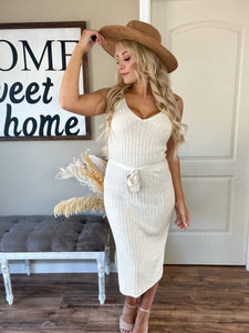 Cream Ribbed Tank Midi Dress