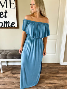 Windy Blue Ruffled Maxi