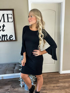 Bells Sleeve Party Dress in Black