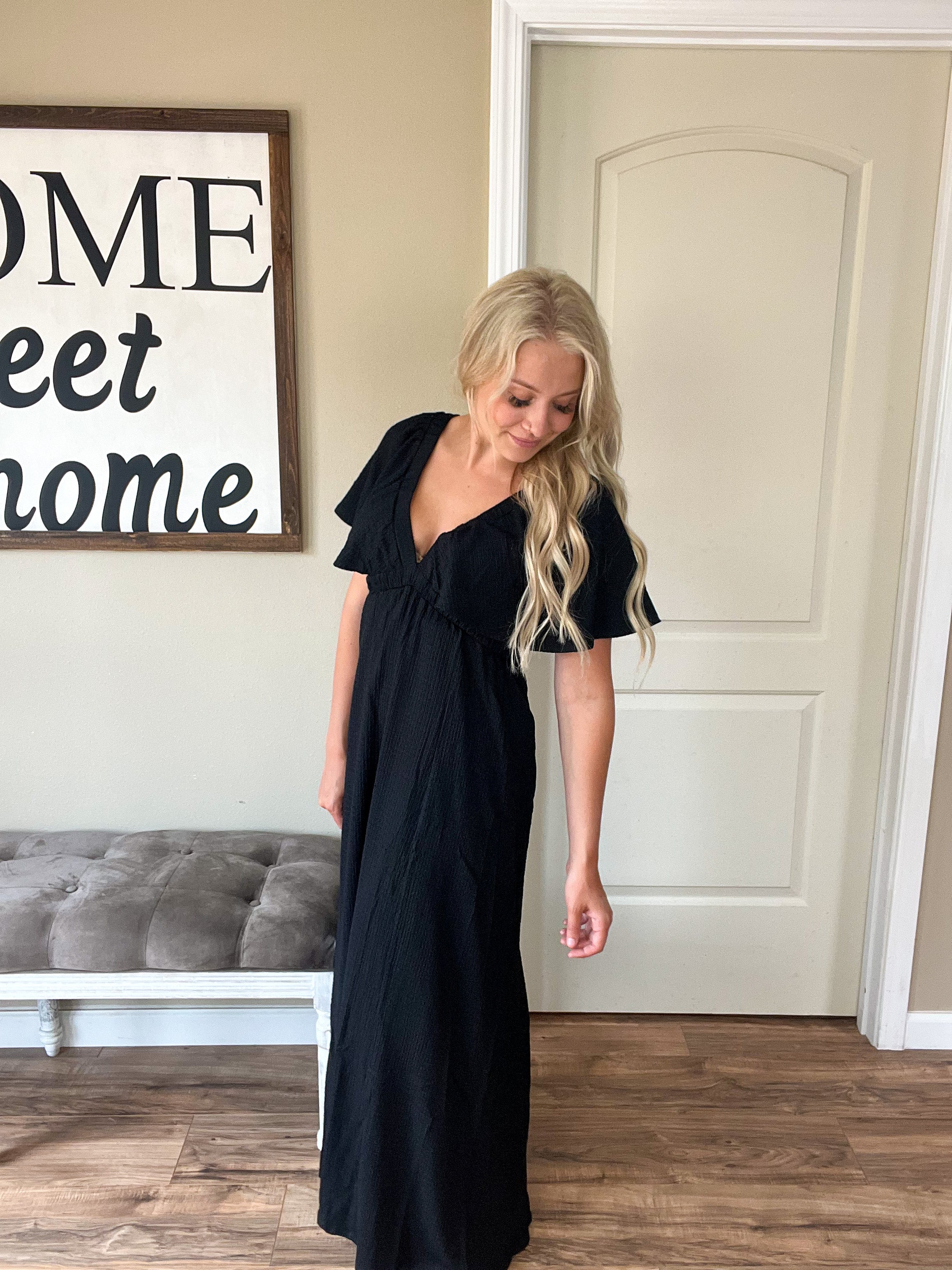 Black V-Neck Maxi Dress