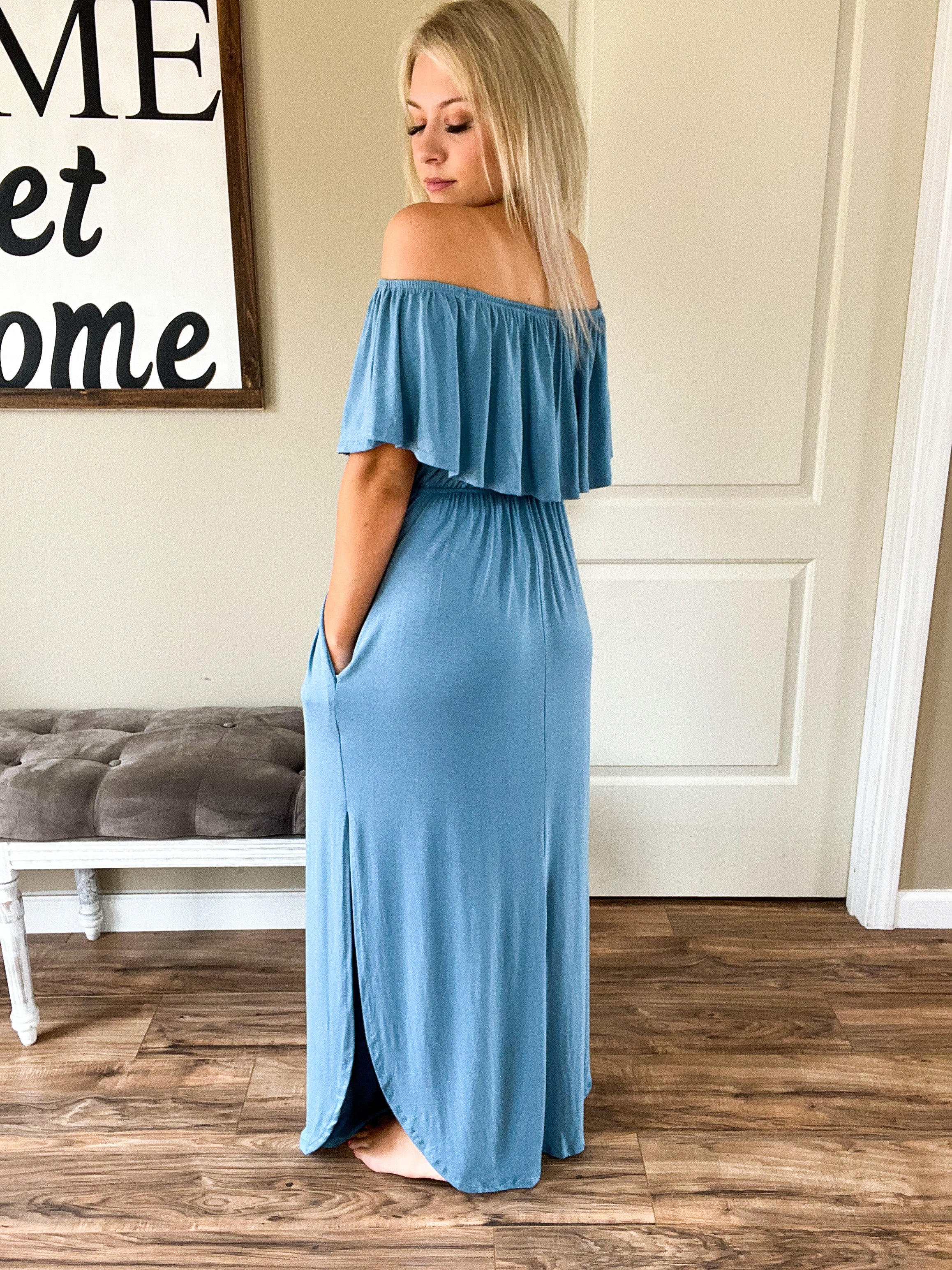 Windy Blue Ruffled Maxi