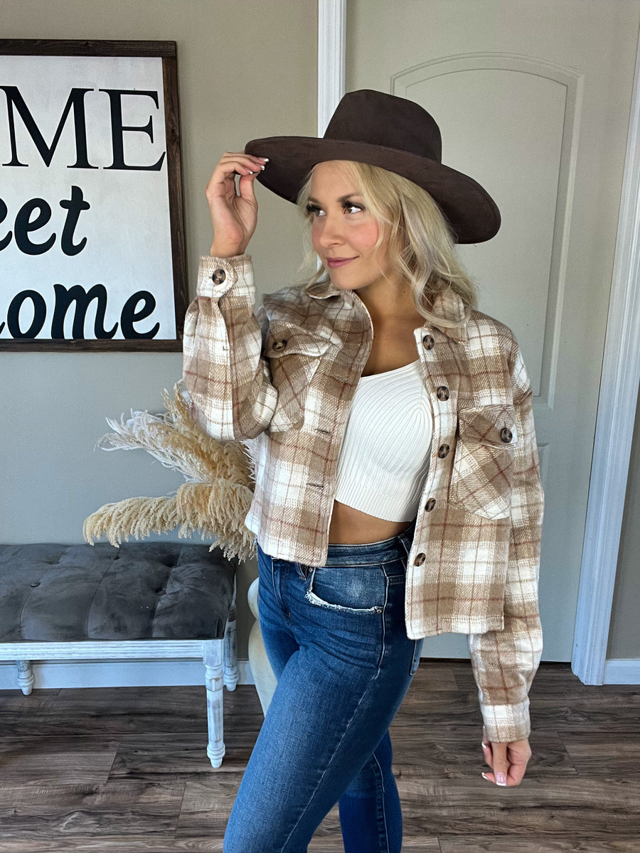 Camel Plaid Button Down Crop Shacket – Rebel and Blush