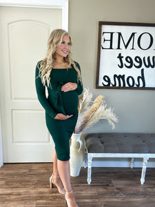 Hunter Green Square Neck Midi Dress