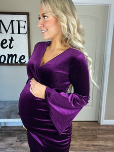 V-Neck Velvet Party Dress in Eggplant